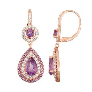 14k Rose Gold Over Silver Amethyst Teardrop Earrings