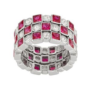 Sterling Silver Lab-Created Ruby & White Sapphire Stack Ring Set