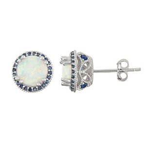 Sterling Silver Simulated Opal & Lab-Created Sapphire Halo Stud Earrings