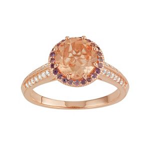 14k Rose Gold Over Silver Gemstone Halo Ring