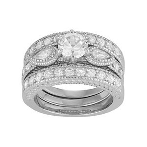 Sterling Silver Lab-Created White Sapphire Engagement Ring Set