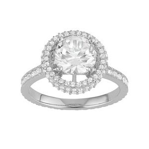 Sterling Silver Lab-Created White Sapphire Halo Engagement Ring