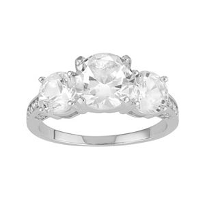 Sterling Silver Lab-Created White Sapphire 3-Stone Engagement Ring