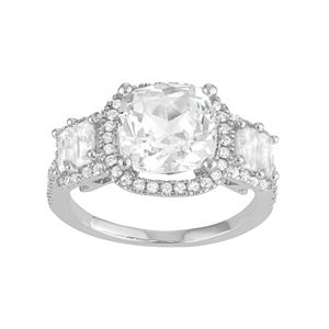 Sterling Silver Lab-Created White Sapphire 5-Stone Halo Engagement Ring