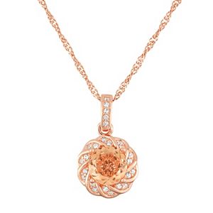 14k Rose Gold Over Silver Peach Quartz Flower Pendant