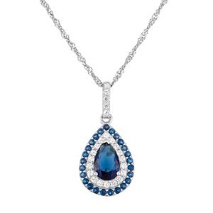Sterling Silver Simulated Sapphire Teardrop Pendant