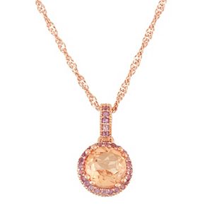14k Rose Gold Over Silver Peach Quartz & Amethyst Halo Pendant