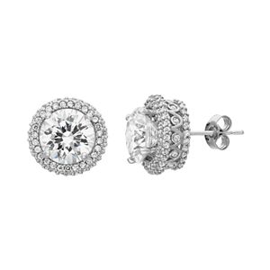 Sterling Silver Lab-Created White Sapphire Halo Stud Earrings