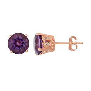 14k Rose Gold Over Silver Amethyst & Lab-Created White Sapphire Stud Earrings