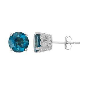 Sterling Silver Blue Quartz & Lab-Created White Sapphire Stud Earrings