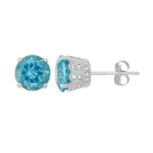 Sterling Silver Blue Topaz & Lab-Created White Sapphire Stud Earrings