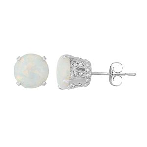 Sterling Silver Simulated Opal & Lab-Created White Sapphire Stud Earrings