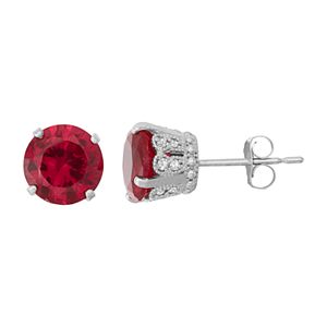Sterling Silver Lab-Created Ruby & Lab-Created White Sapphire Stud Earrings