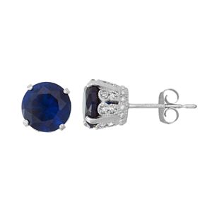 Sterling Silver Simulated Sapphire & Lab-Created White Sapphire Stud Earrings