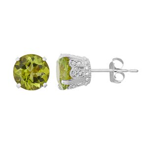Sterling Silver Green Quartz & Lab-Created White Sapphire Stud Earrings