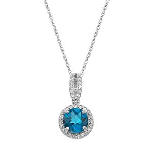 Sterling Silver Blue Quartz & Lab-Created White Sapphire Halo Pendant