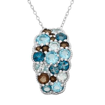 Designs by Gioelli Sterling Silver Blue Topaz & Smoky Quartz Cluster Pendant