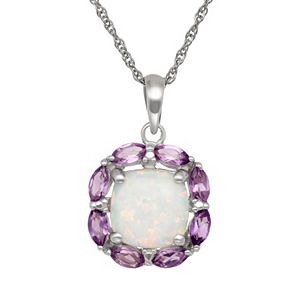 Sterling Silver Lab-Created Opal & Amethyst Pendant