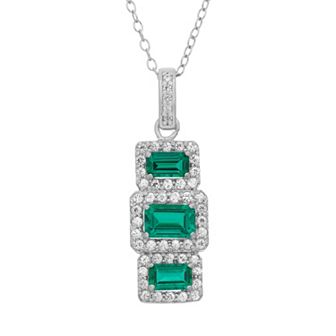 Designs by Gioelli Sterling Silver Simulated Emerald & Lab-Created White Sapphire Pendant