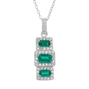 Sterling Silver Simulated Emerald & Lab-Created White Sapphire Pendant