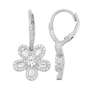 Sterling Silver Lab-Created White Sapphire Flower Drop Earrings