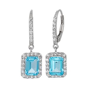 Sterling Silver Blue Topaz & Lab-Created White Sapphire Rectangle Drop Earrings