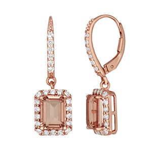14k Rose Gold Over Silver Peach Quartz & Lab-Created White Sapphire Drop Earrings