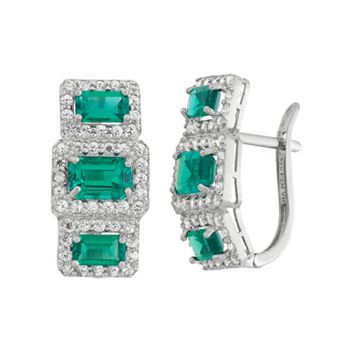 Designs by Gioelli Sterling Silver Simulated Emerald & Lab-Created White Sapphire Drop Earrings