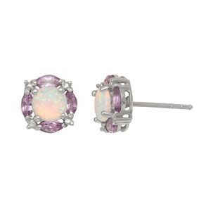Sterling Silver Lab-Created Opal & Amethyst Stud Earrings
