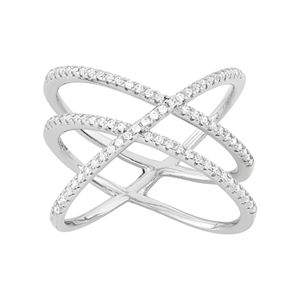 Sterling Silver Lab-Created White Sapphire Crisscross Ring