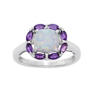 Sterling Silver Lab-Created Opal & Amethyst Ring