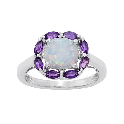 Sterling Silver Lab-Created Opal & Amethyst Ring