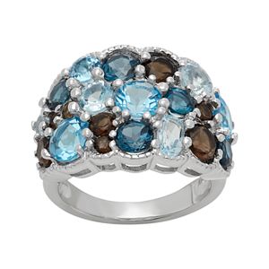 Sterling Silver Topaz & Quartz Cluster Ring