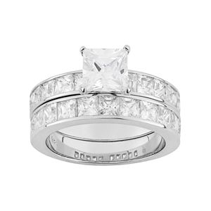 Sterling Silver Lab-Created White Sapphire Engagement Ring Set
