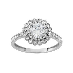Sterling Silver Lab-Created White Sapphire Flower Engagement Ring