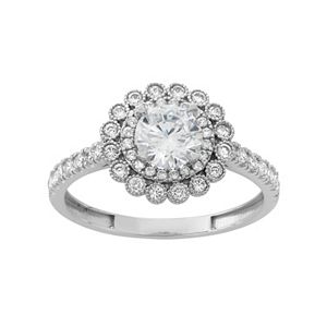Sterling Silver Lab-Created White Sapphire Flower Engagement Ring