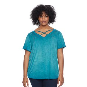 Plus Size Rock & Republic® Crisscross Embellished Tee