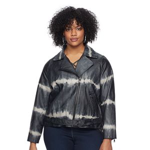 Plus Size Rock & Republic® Tie-Dye Faux-Leather Moto Jacket