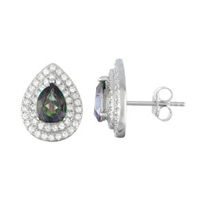 Sterling Silver Mystic Fire Topaz & Cubic Zirconia Teardrop Stud Earrings