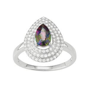 Sterling Silver Mystic Fire Topaz & Cubic Zirconia Teardrop Halo Ring