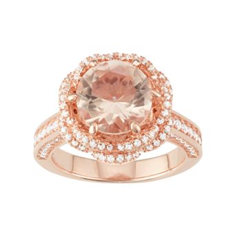 Designs by Gioelli 14k Rose Gold Over Silver Simulated Morganite & Cubic Zirconia Halo Ring