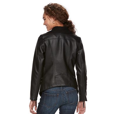 Women's Apt. 9® Faux-Leather Ribbed Sweater Jacket