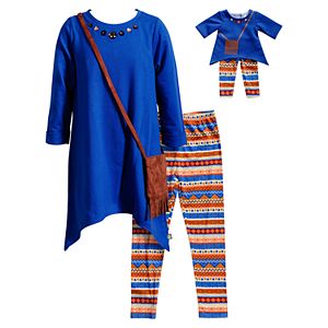 Girls 4-14 Dollie & Me Hankerchief Tunic, Fringe Purse & Leggings Set