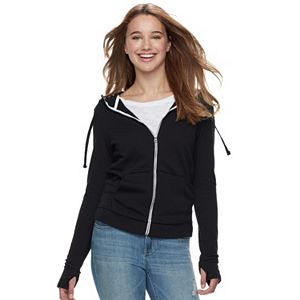 Juniors' SO® Raw-Edge Zip-Up Hoodie