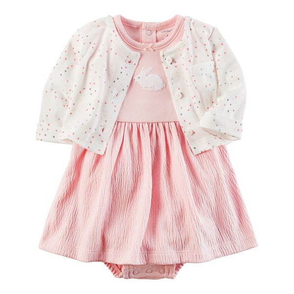 Baby Girl Carter's Bunny Dress & Heart Cardigan Set