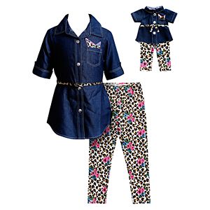 Girls 4-14 Dollie & Me Denim Dress & Printed Leggings Set