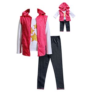 Girls 4-14 Dollie & Me Star Sleeveless Hoodie, Tee & Leggings Set