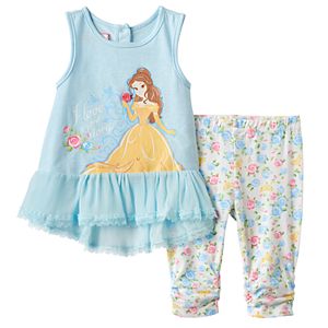 Disney's Beauty & the Beast Baby Girl Belle Tank Top & Floral Capris Set