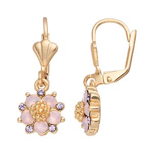 14k Gold Plated Purple & Pink Crystal Flower Drop Earrings