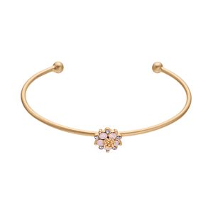 14k Gold Plated Crystal Flower Cuff Bracelet
